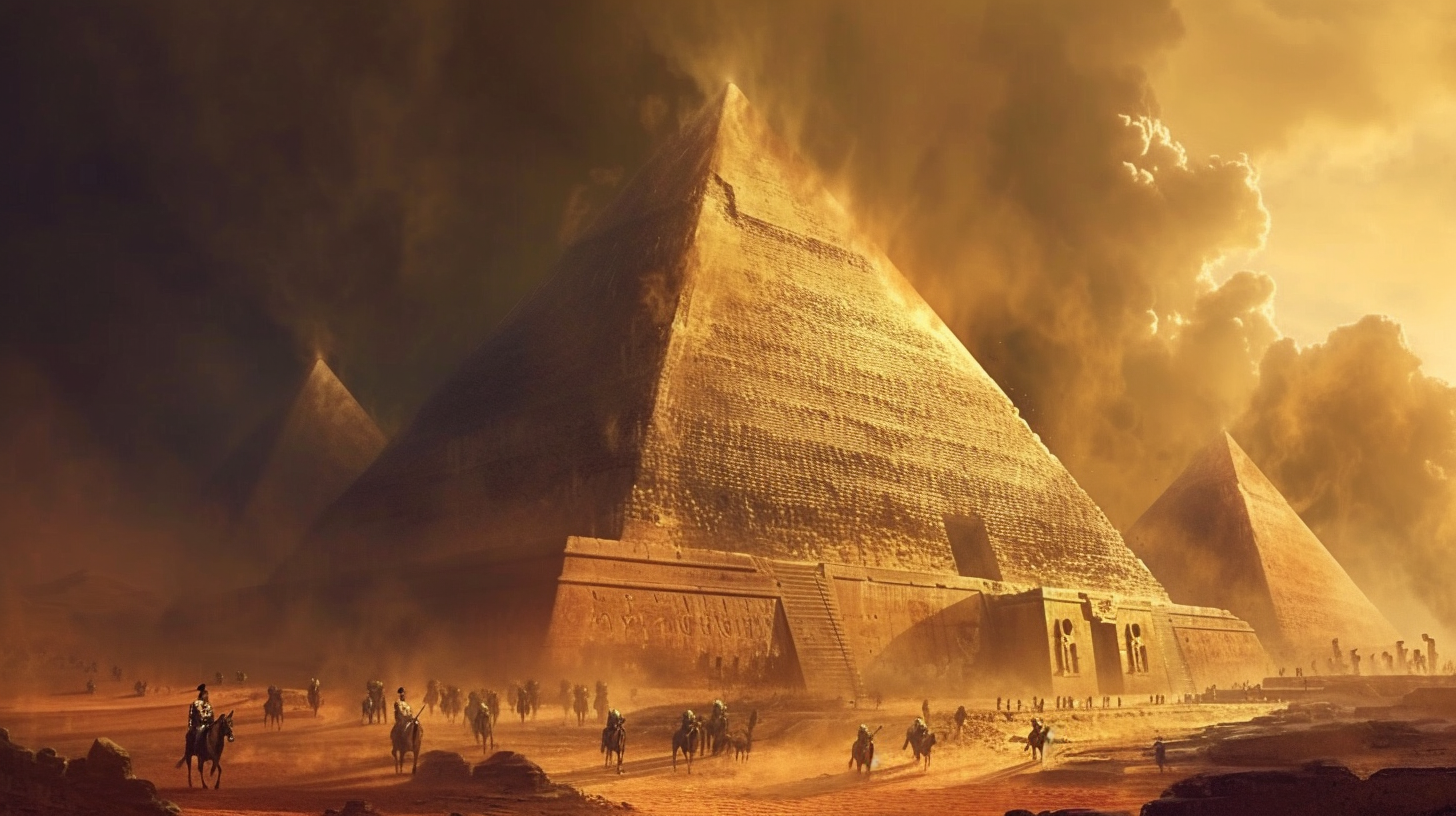 Pyramid building process illustration