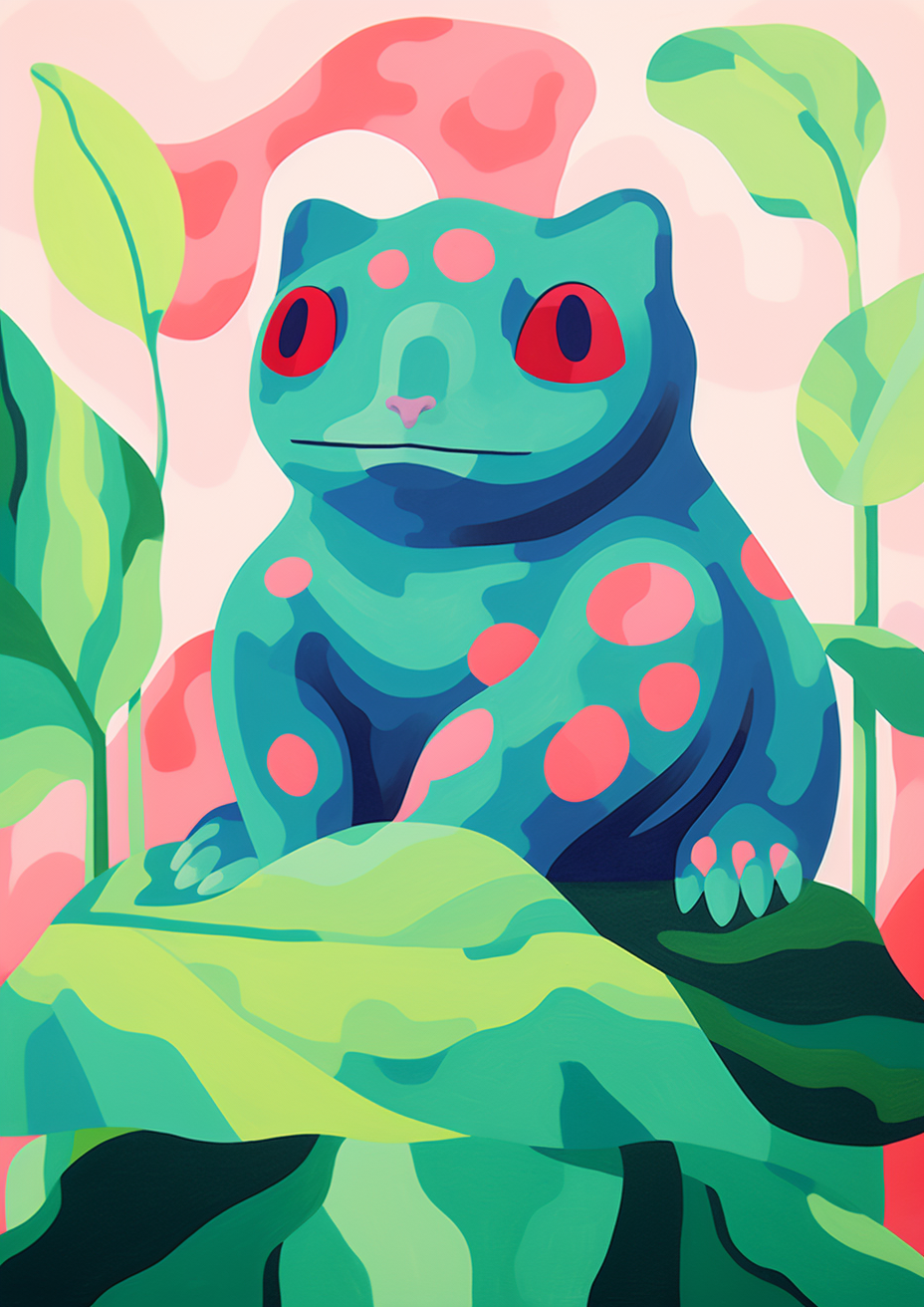 Colorful Bulbasaur in art style