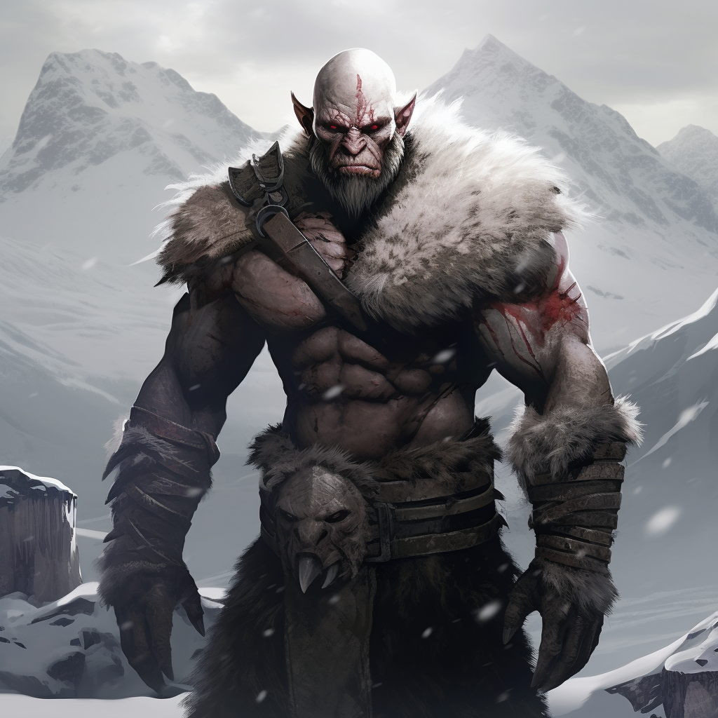 Bulky bald fantasy species with dark eyes