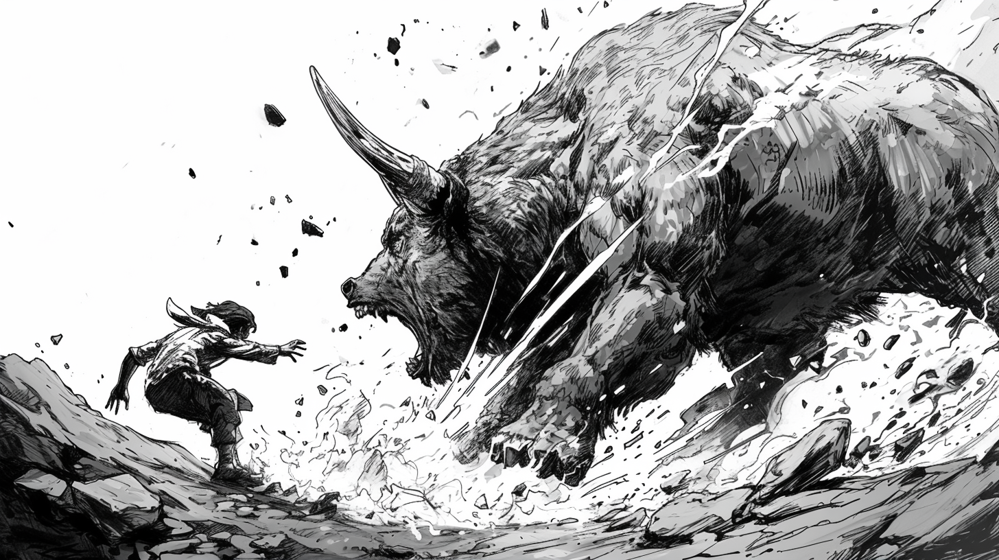 Bull fighting bear sketch art game