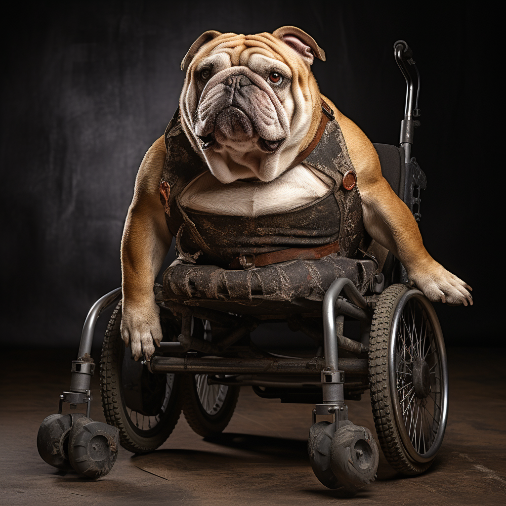 Cute Bulldog in Wheelchair