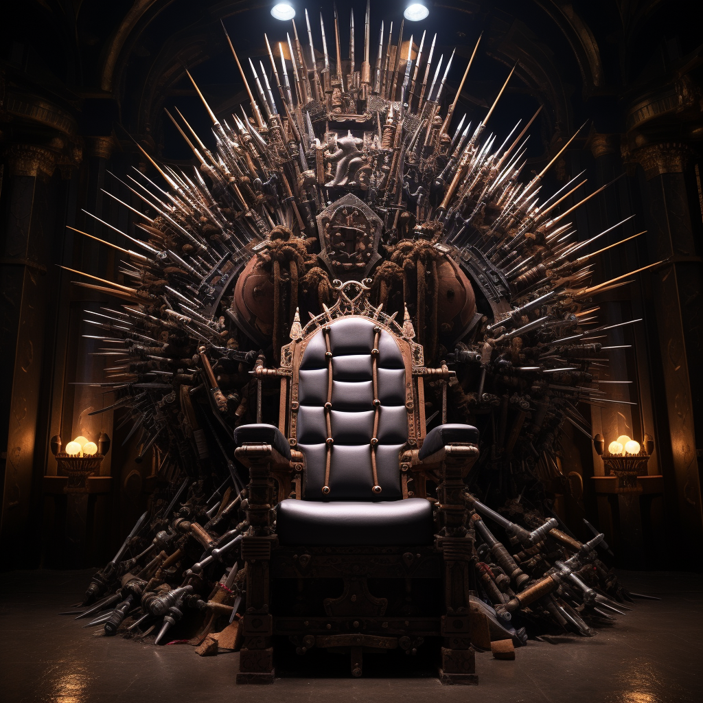 Powerful throne in bullet-filled armory