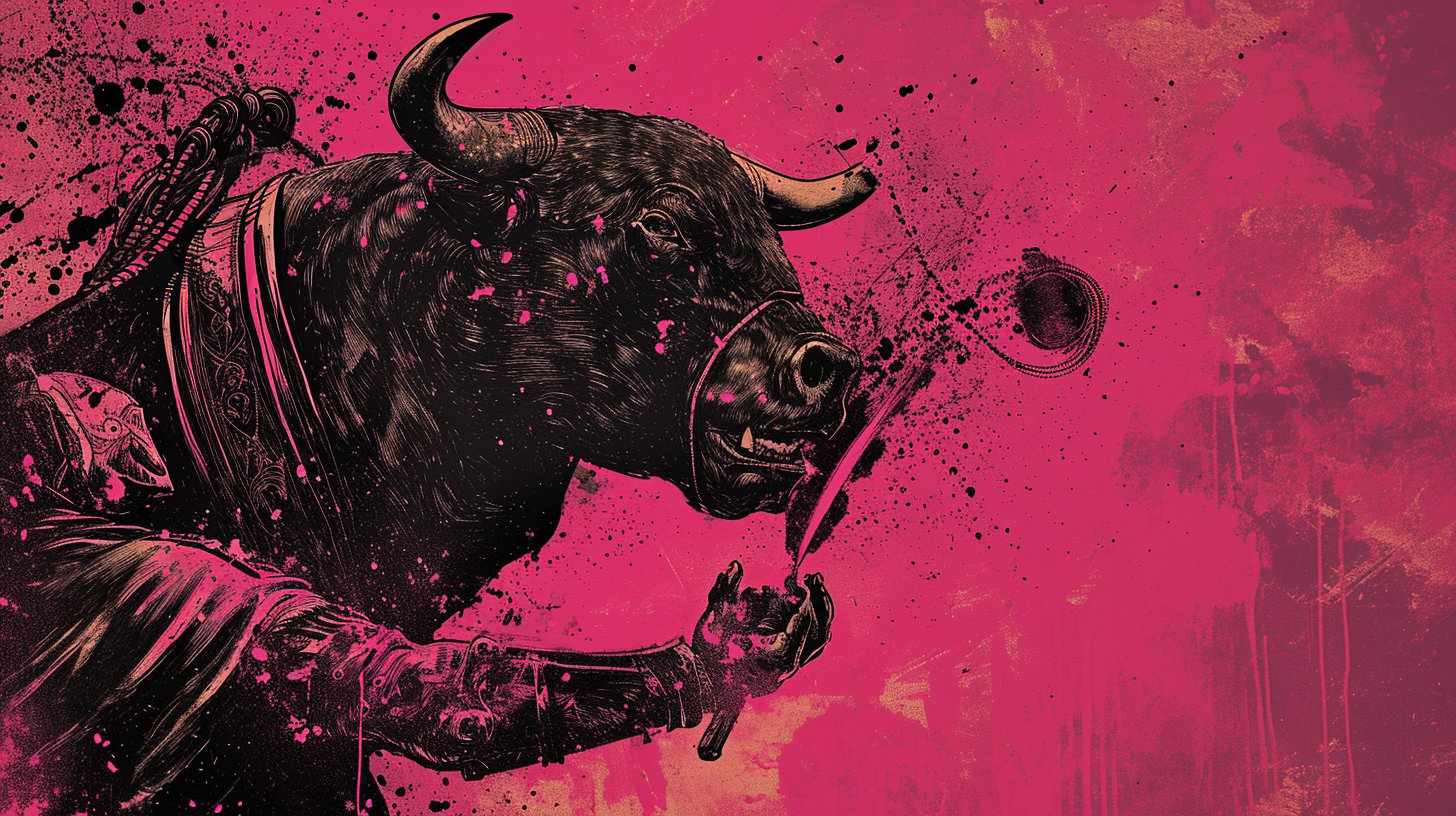 Bullfighting Bear Black Ink Illustration