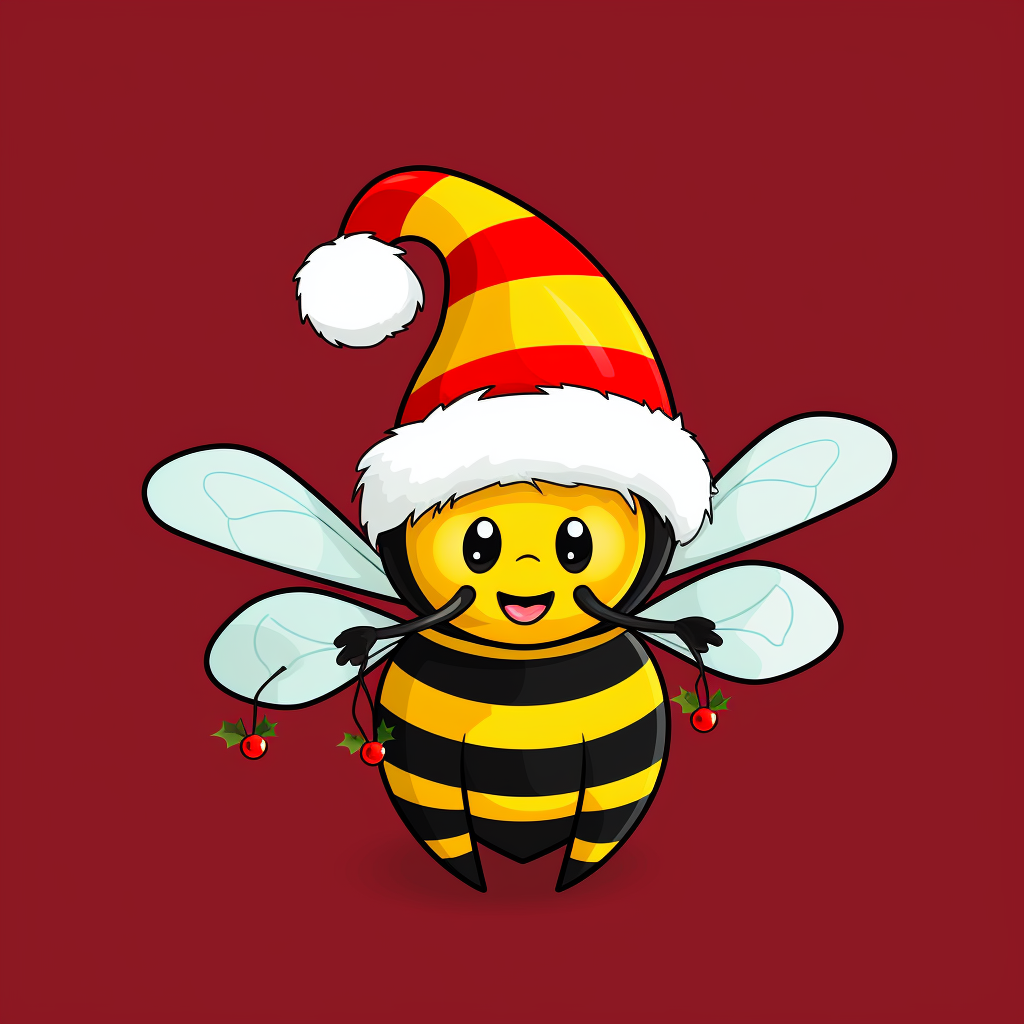 Cute Bumble Bee with Christmas Hat