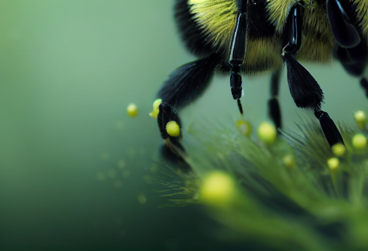 Detailed image of a bumble bee collecting pollen