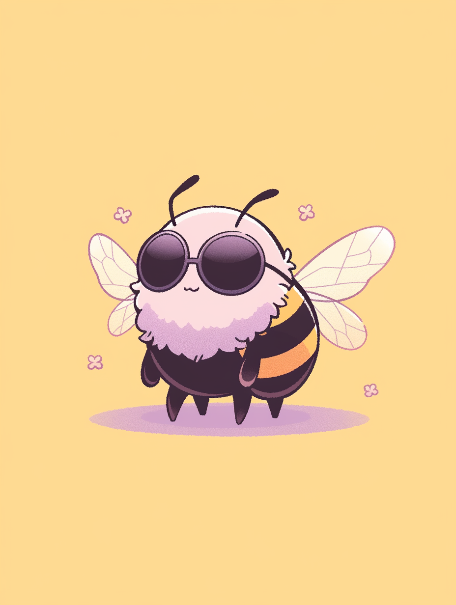 bumblebee-sunglasses-doodle-minimalist-flat-color-illustration