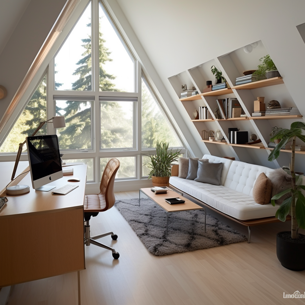 Cozy bungalow attic with slanted walls