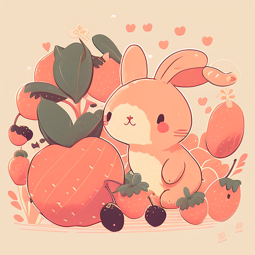 Adorable bunny surrounded by colorful fruits  ????