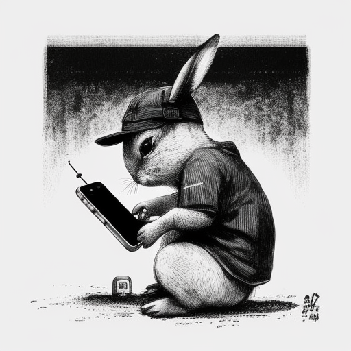 Bunny in newsboy cap scrolling phone