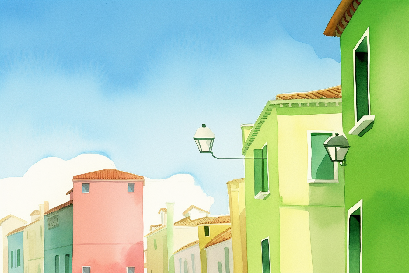 Colorful Burano Street Watercolor Painting