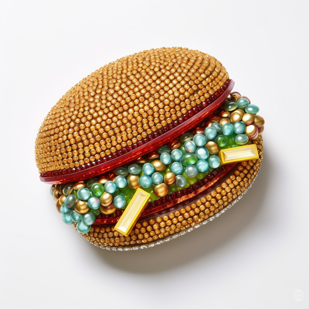 Beaded Burger Brooch with Rhinestones