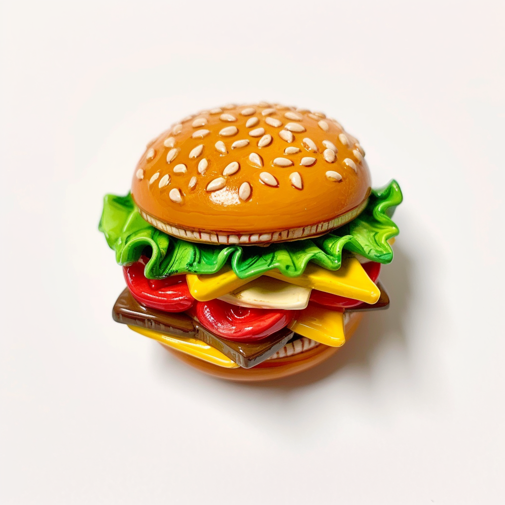 Stylish burger brooch on white background