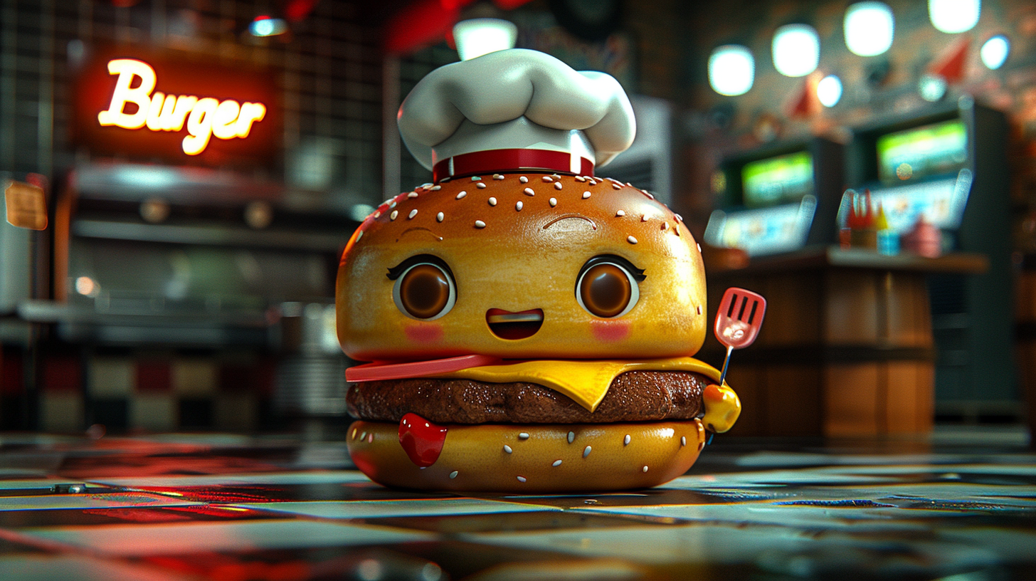 Retro Burger Mascot Chef Hat