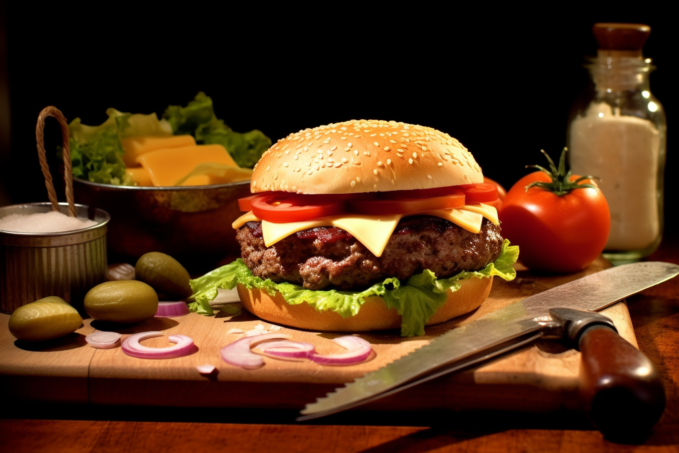 Tempting Gourmet Cheeseburger on Artistic Plate