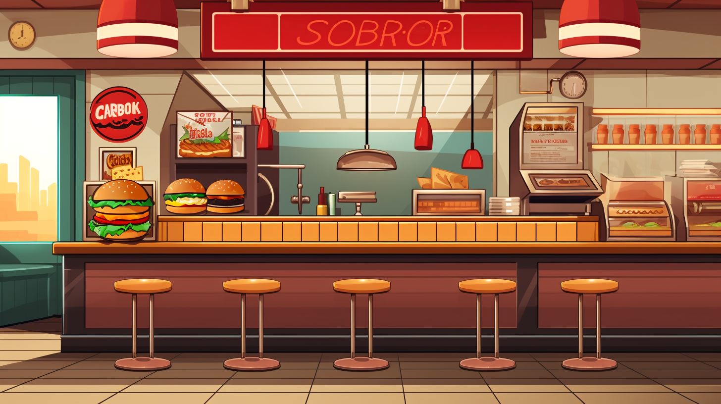 Close-up of Burger Restaurant Counter