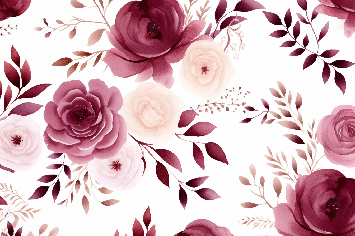 Burgundy Blush Watercolor Floral Pattern