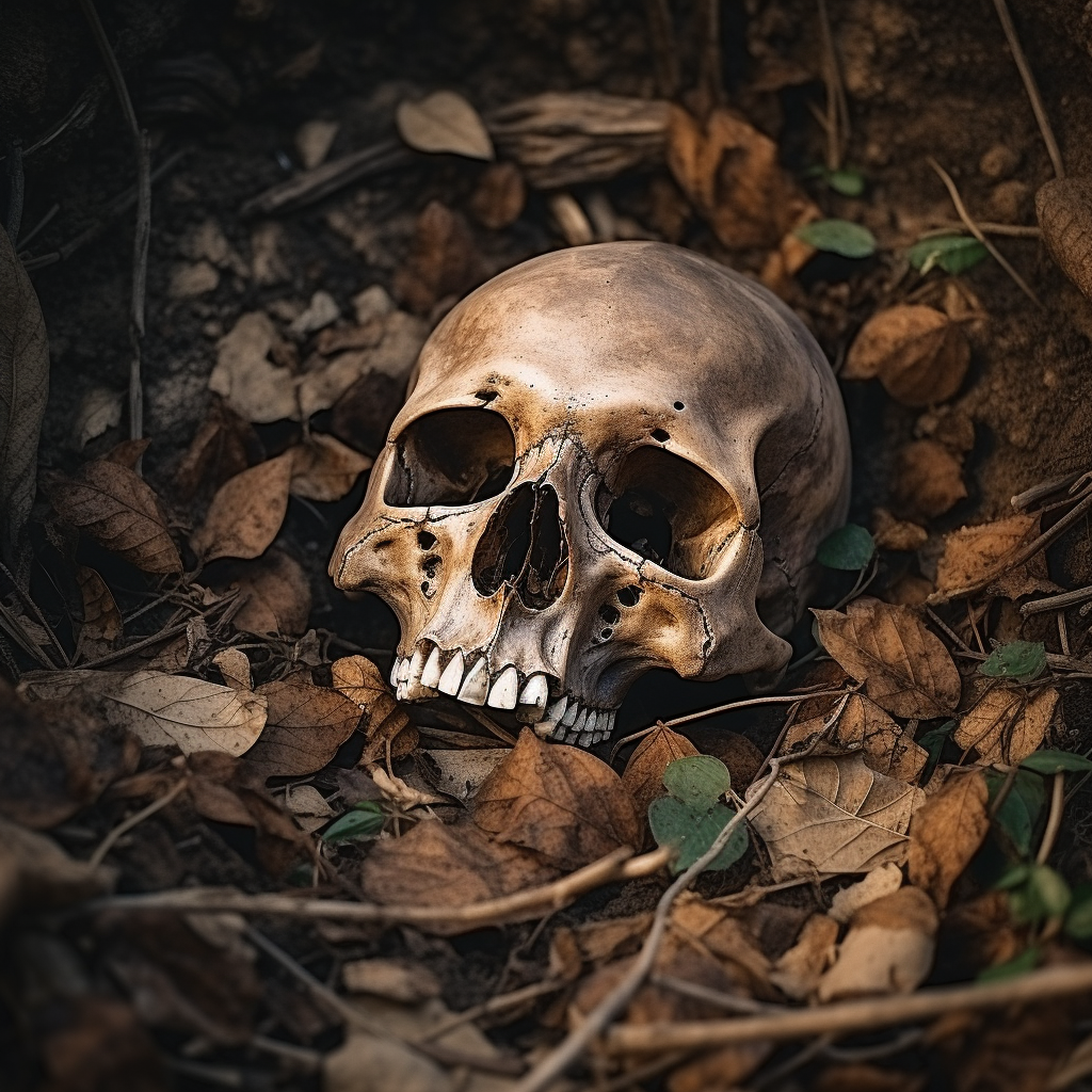 Mysterious half-buried skull at an angle