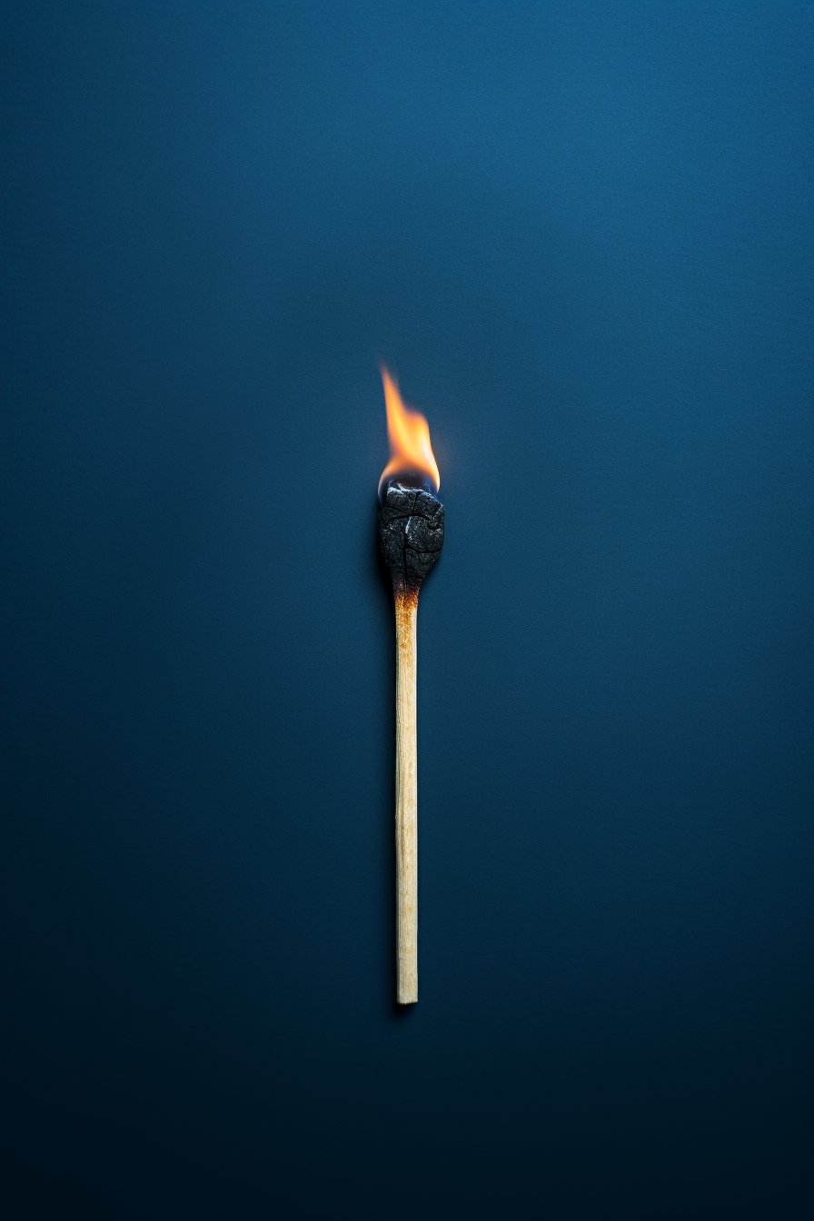 burned match on dark blue background