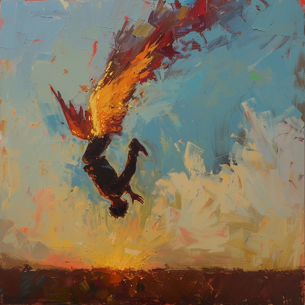 Angel falling from sky painting