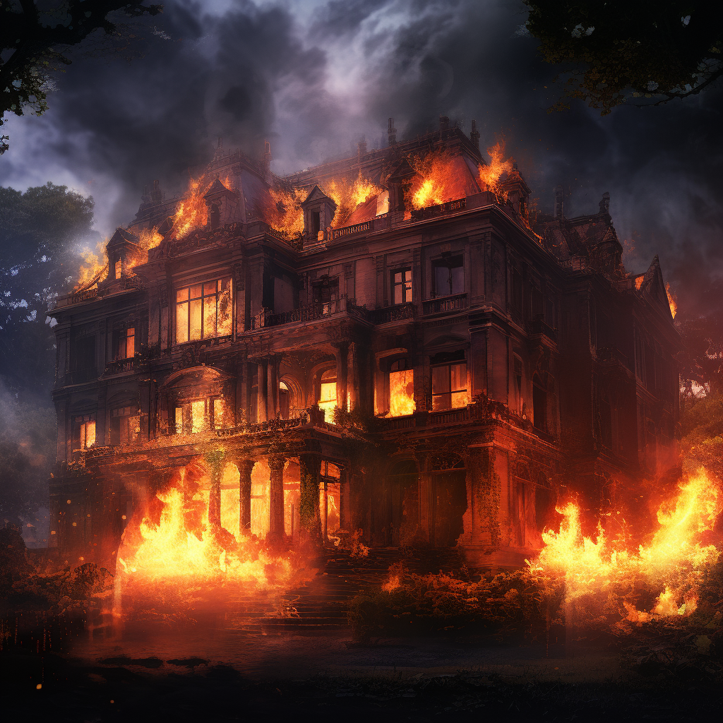 Burning aristocratic mansion engulfed in flames