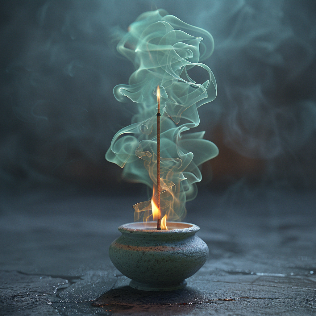 burning green incense stick