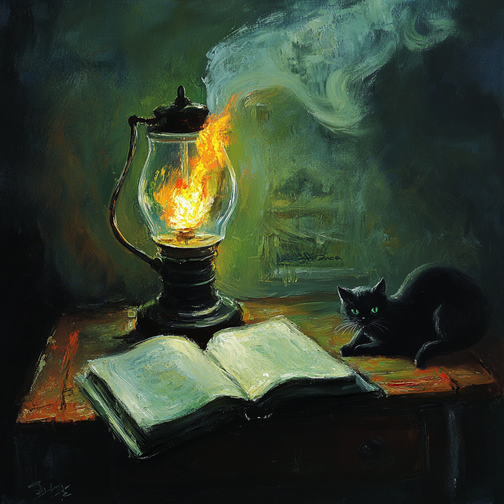 Oil Painting Style Burning Lamp