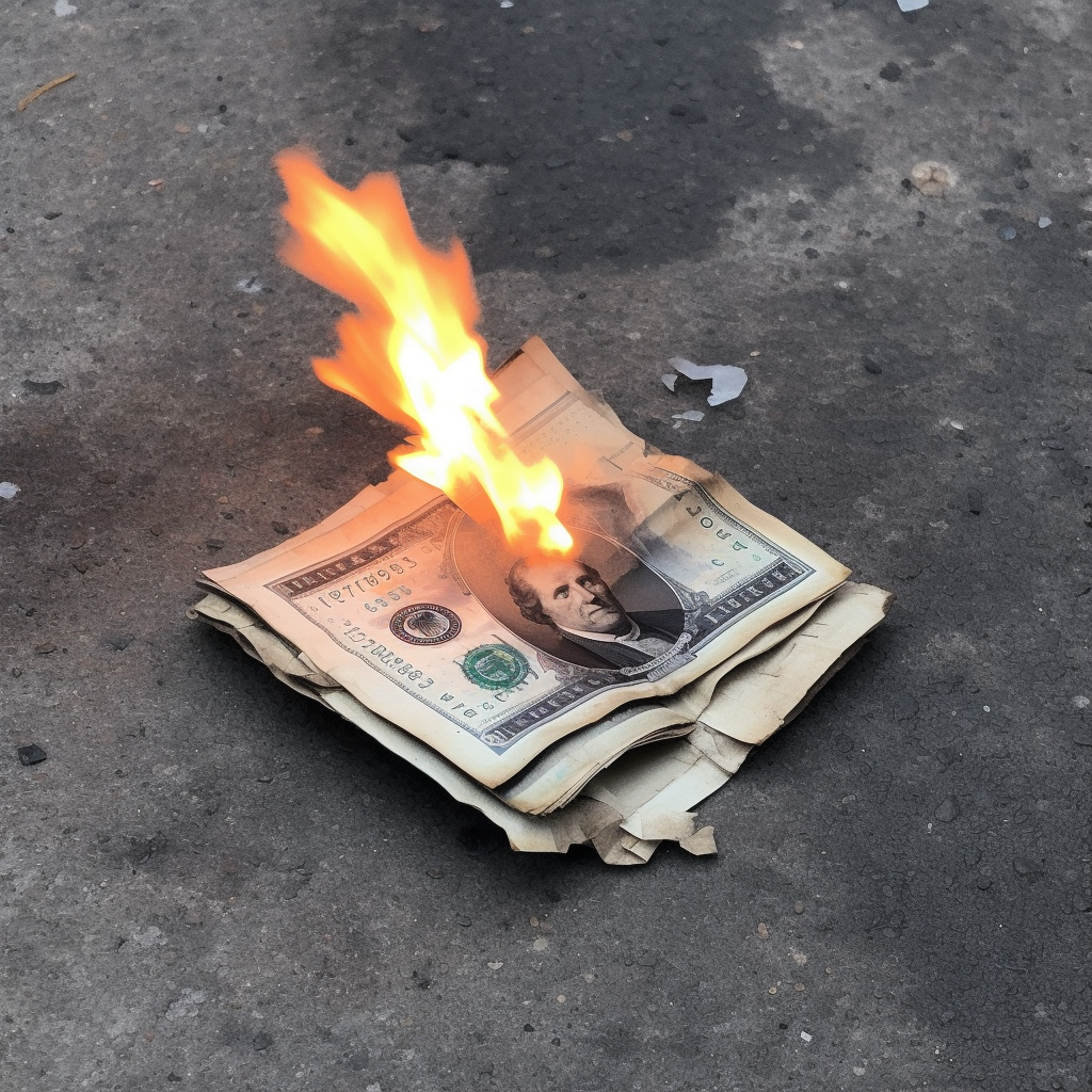 Person Burning Money for Warmth