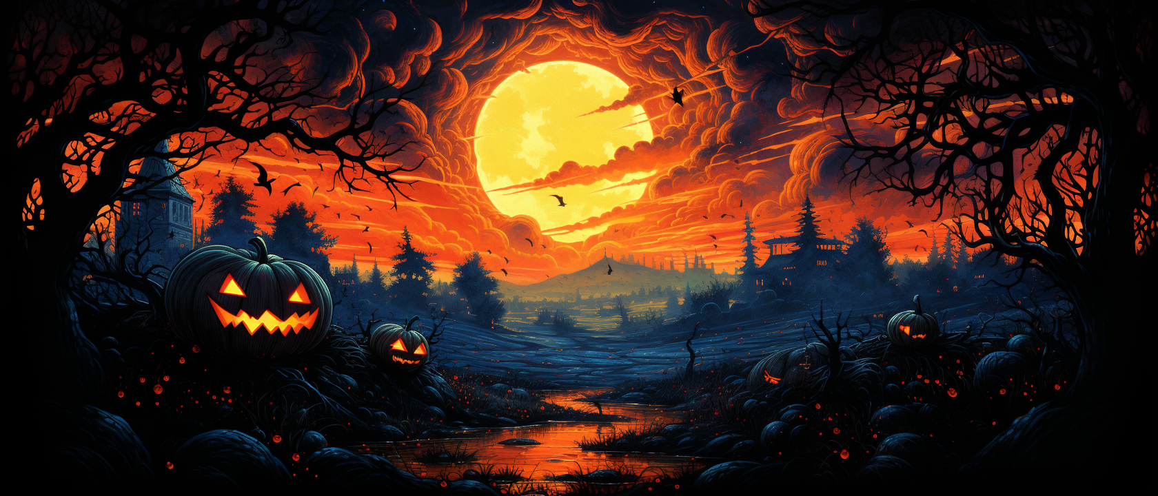 Detailed burning pumpkin comics illustration