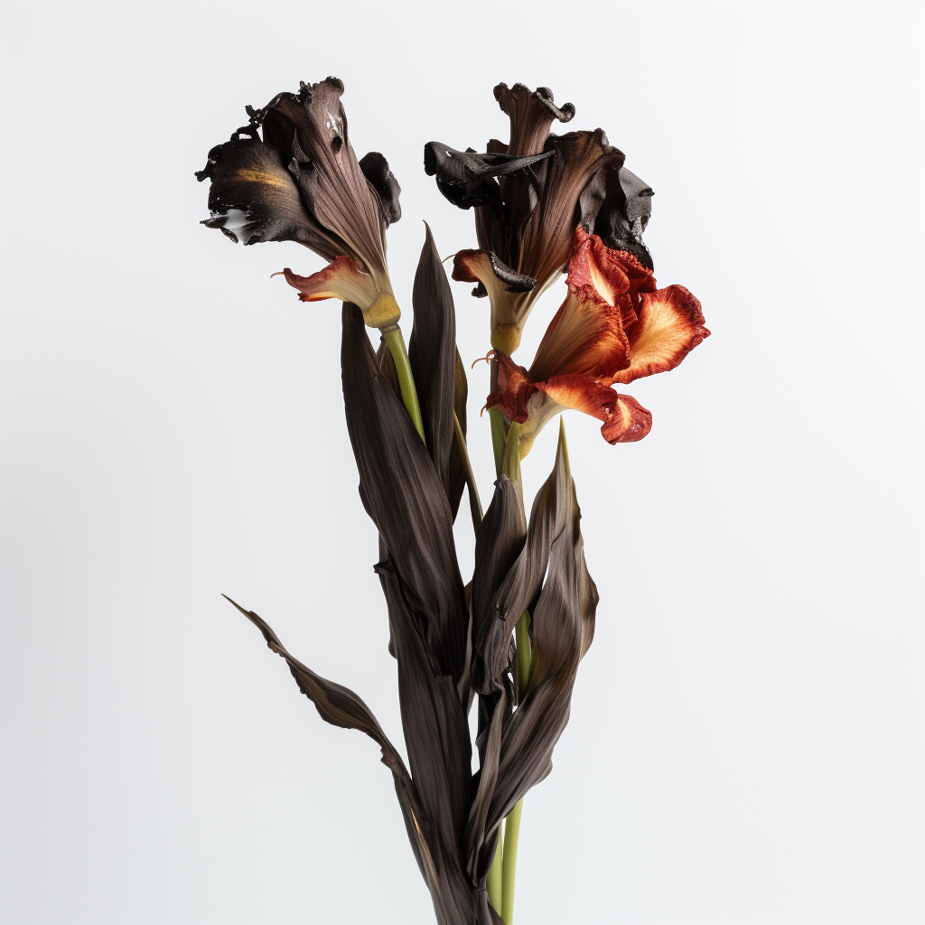 Burnt Gladiolus on White Background