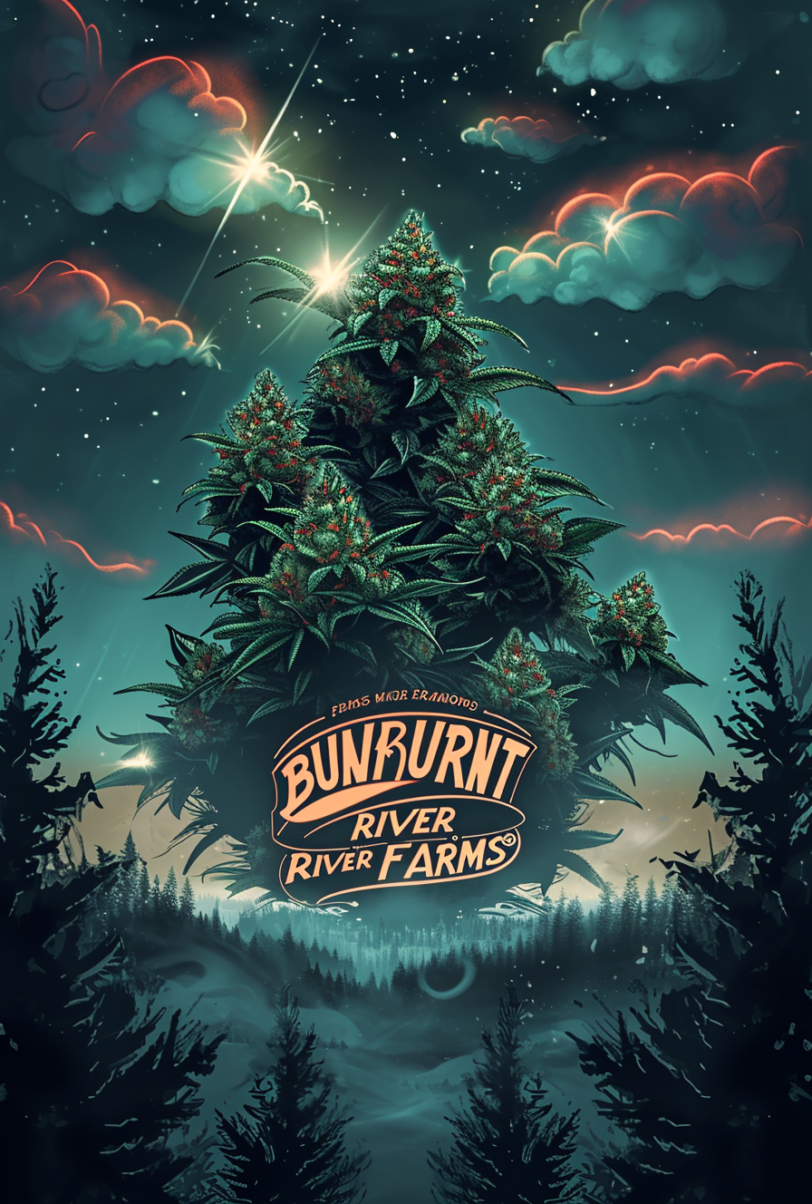 Burnt River Farms Poster with Fire Sunrise and Cannabis