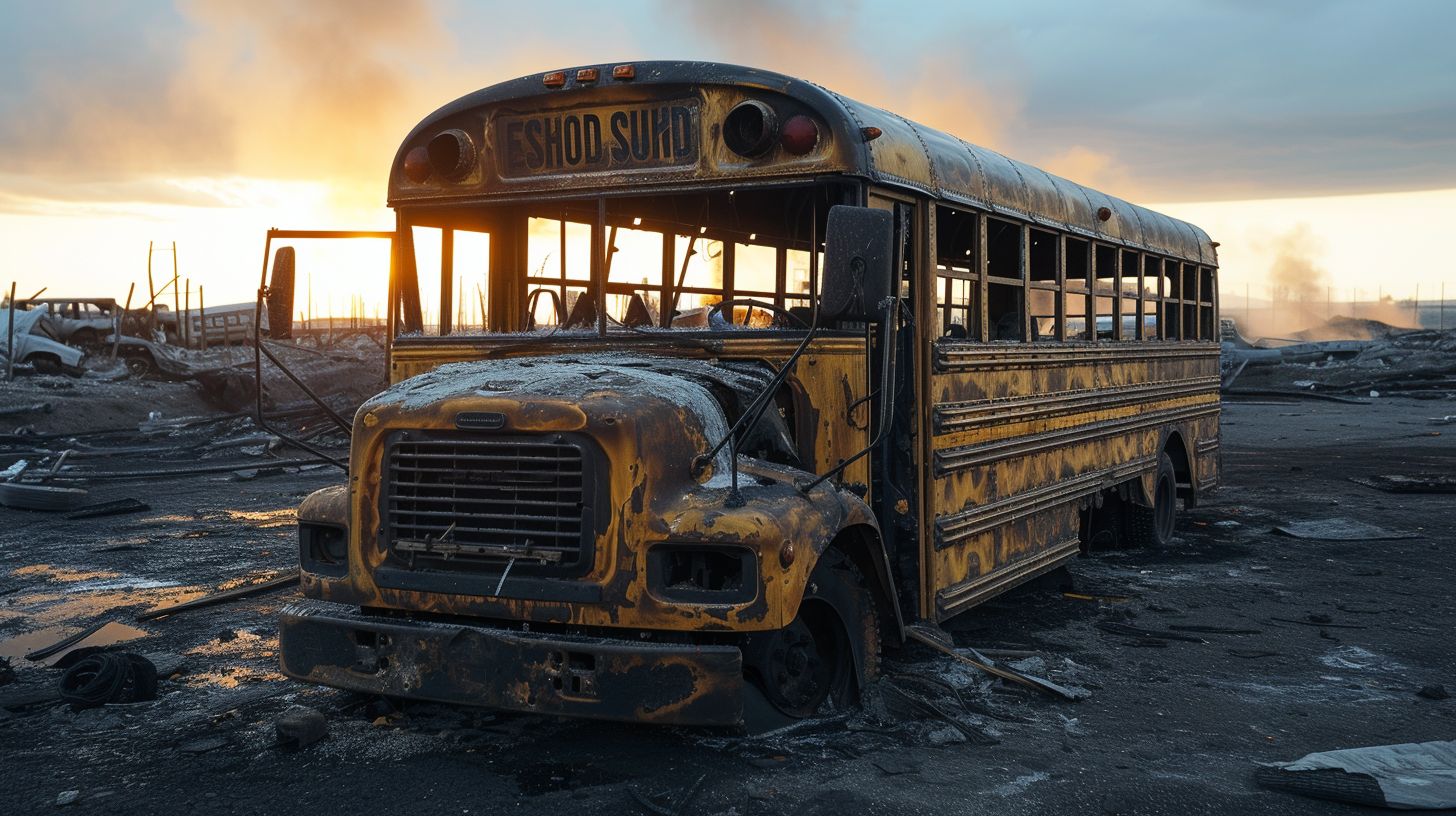 Burnt School Bus with Tech Chassis