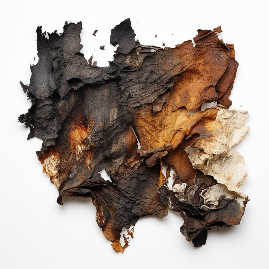 Burnt scrap paper on white background