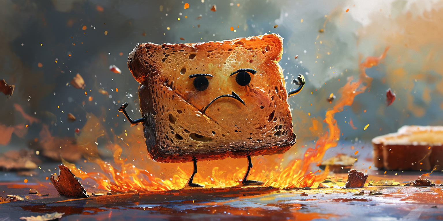 Cartoon character of burnt toast