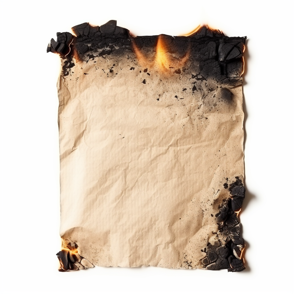 Burnt paper on white background