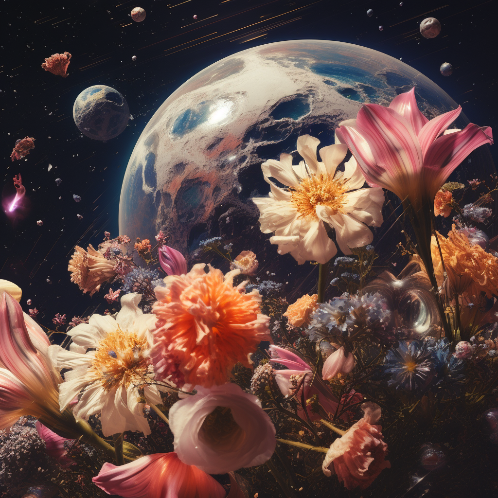 Colorful flowers bursting from planet