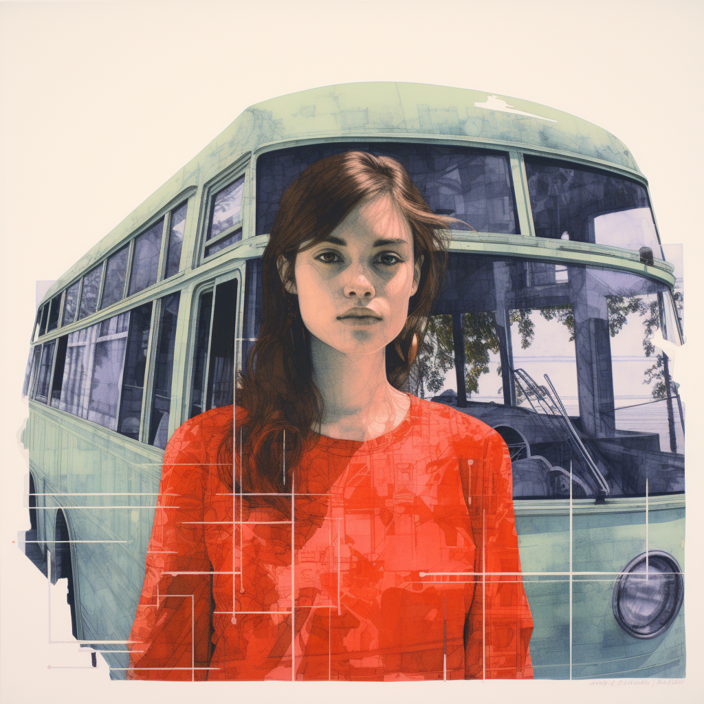 Colorful bus and girl painting