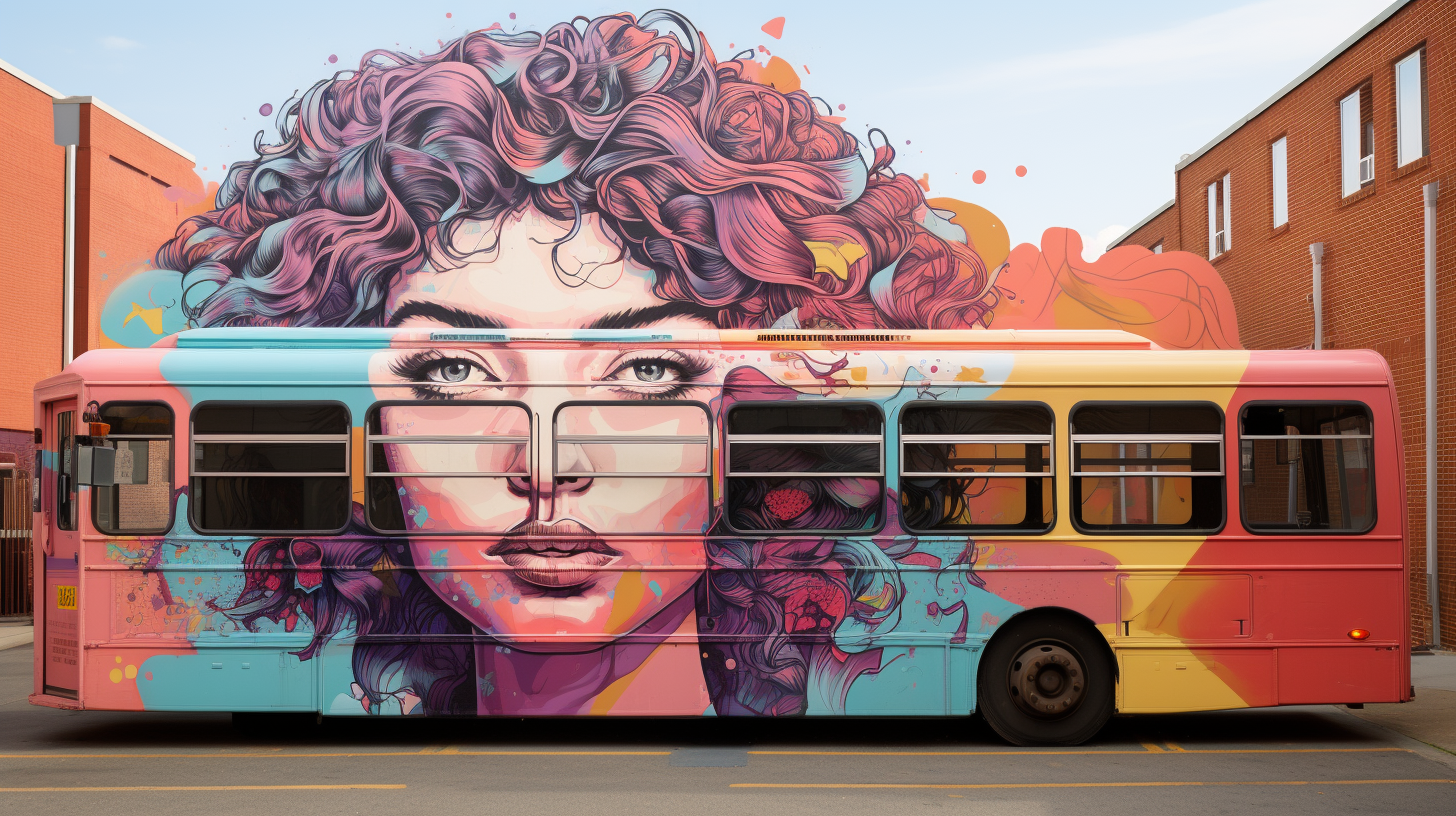 Colorful bus and girl street art