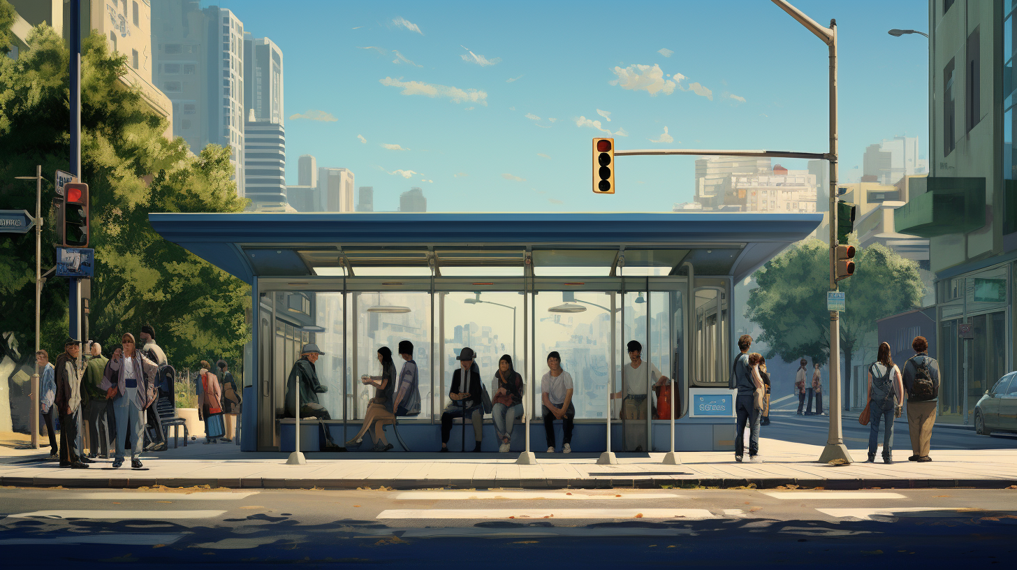 bus stop street people standing