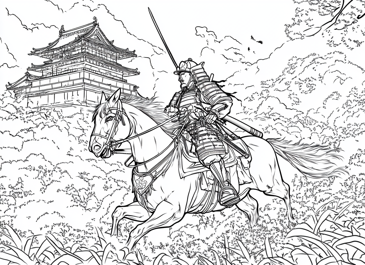 Bushido Samurai Horse Coloring Page