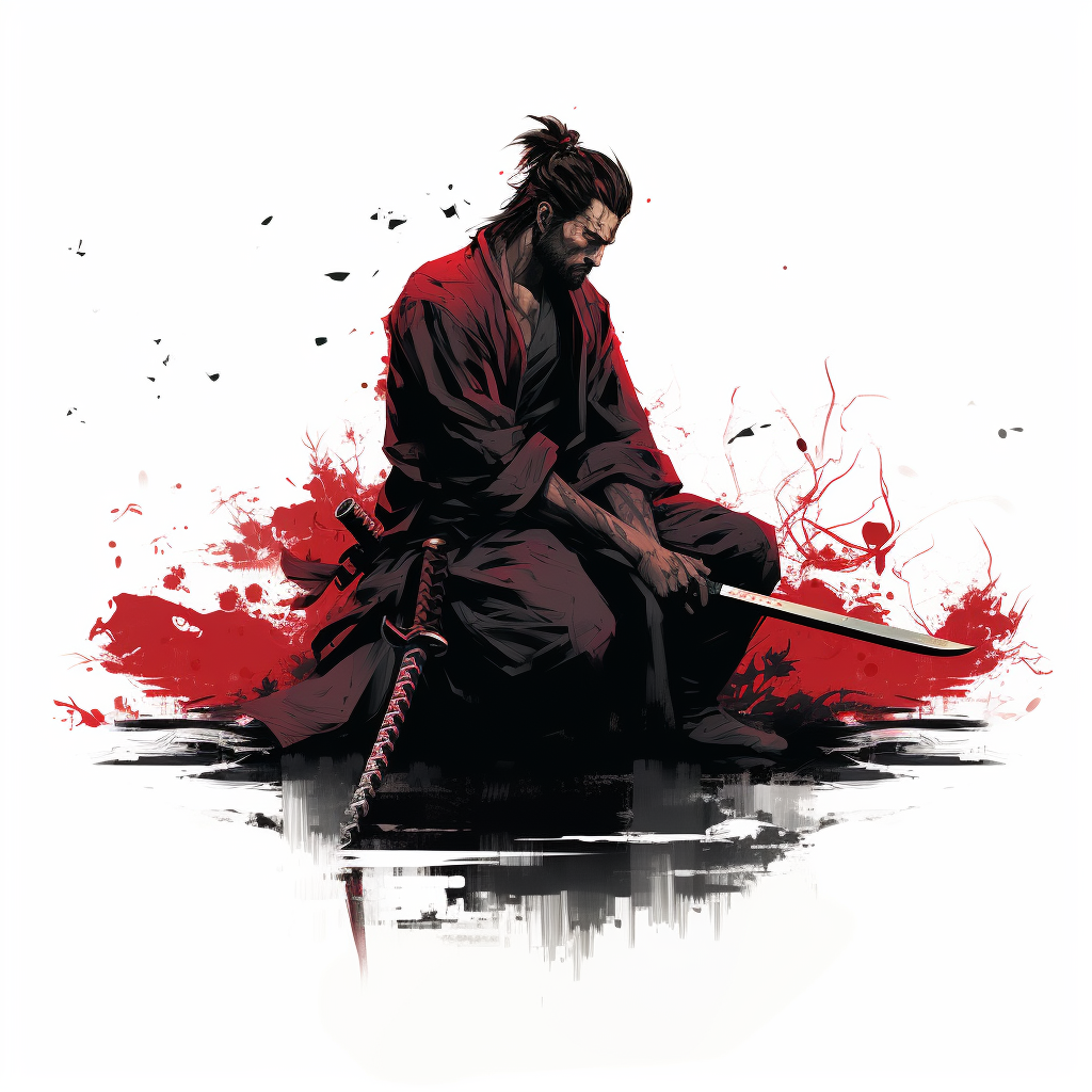 Illustration of bushido dark anime on white background