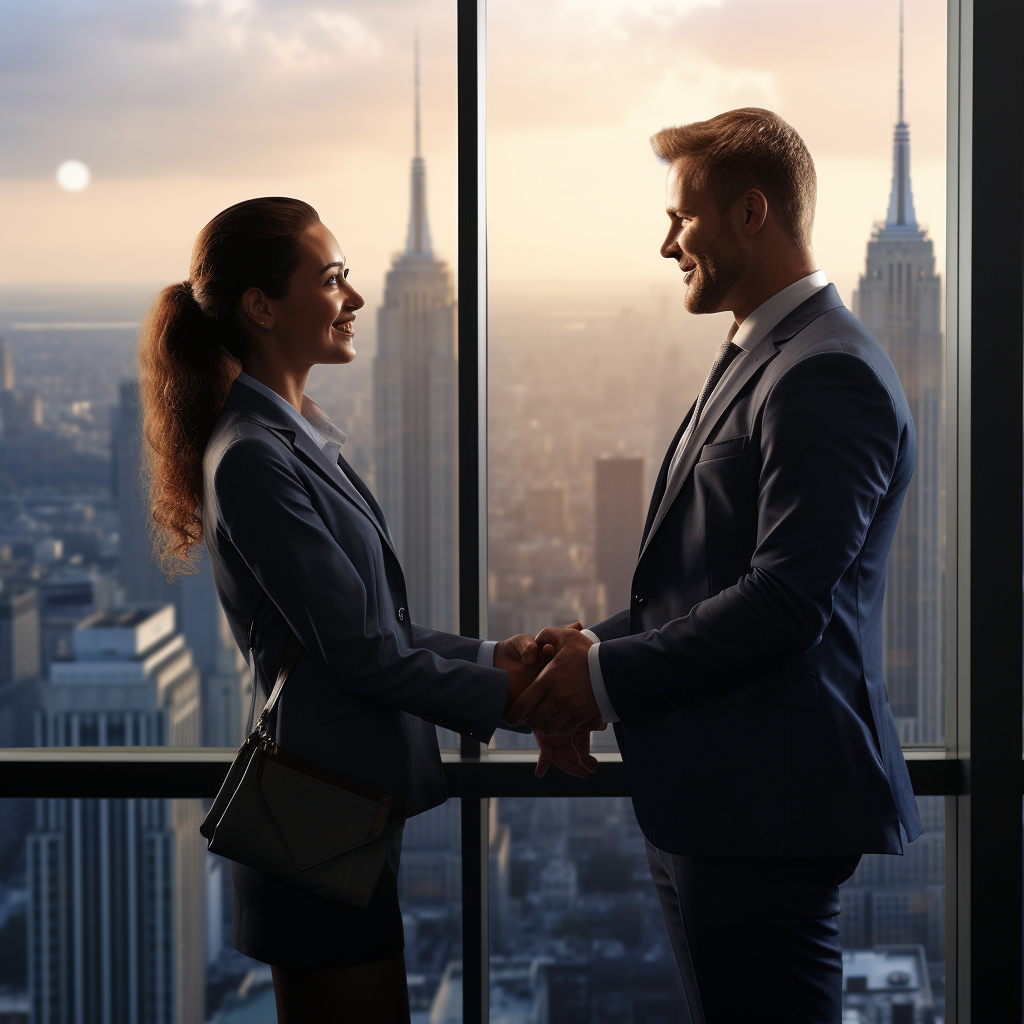 Business Handshake in a Realistic Business Atmosphere