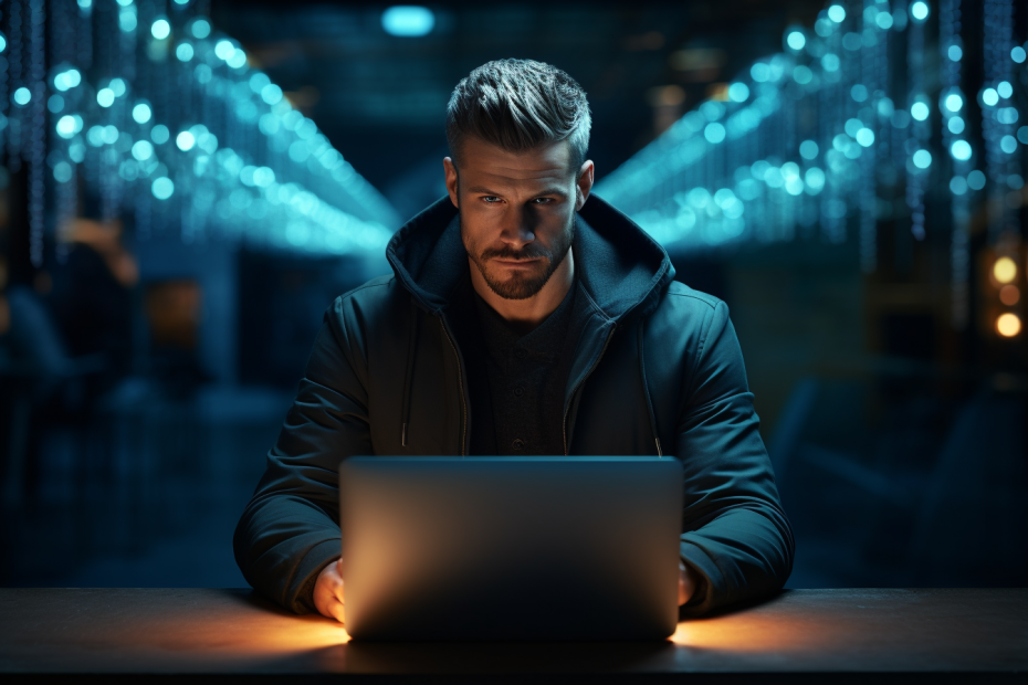 Man Working on Laptop for Cyber Security