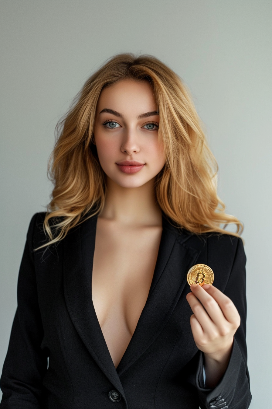 Businesswoman holding bitcoin