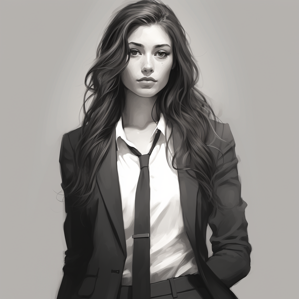 Young woman in a business suit jacket standing tall