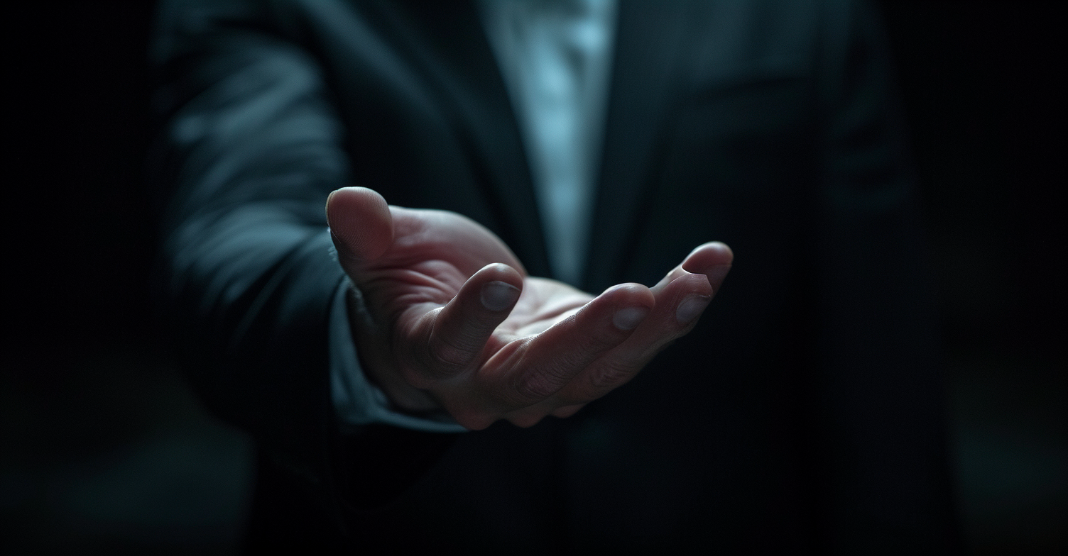 Businessman Hand on Dark Background