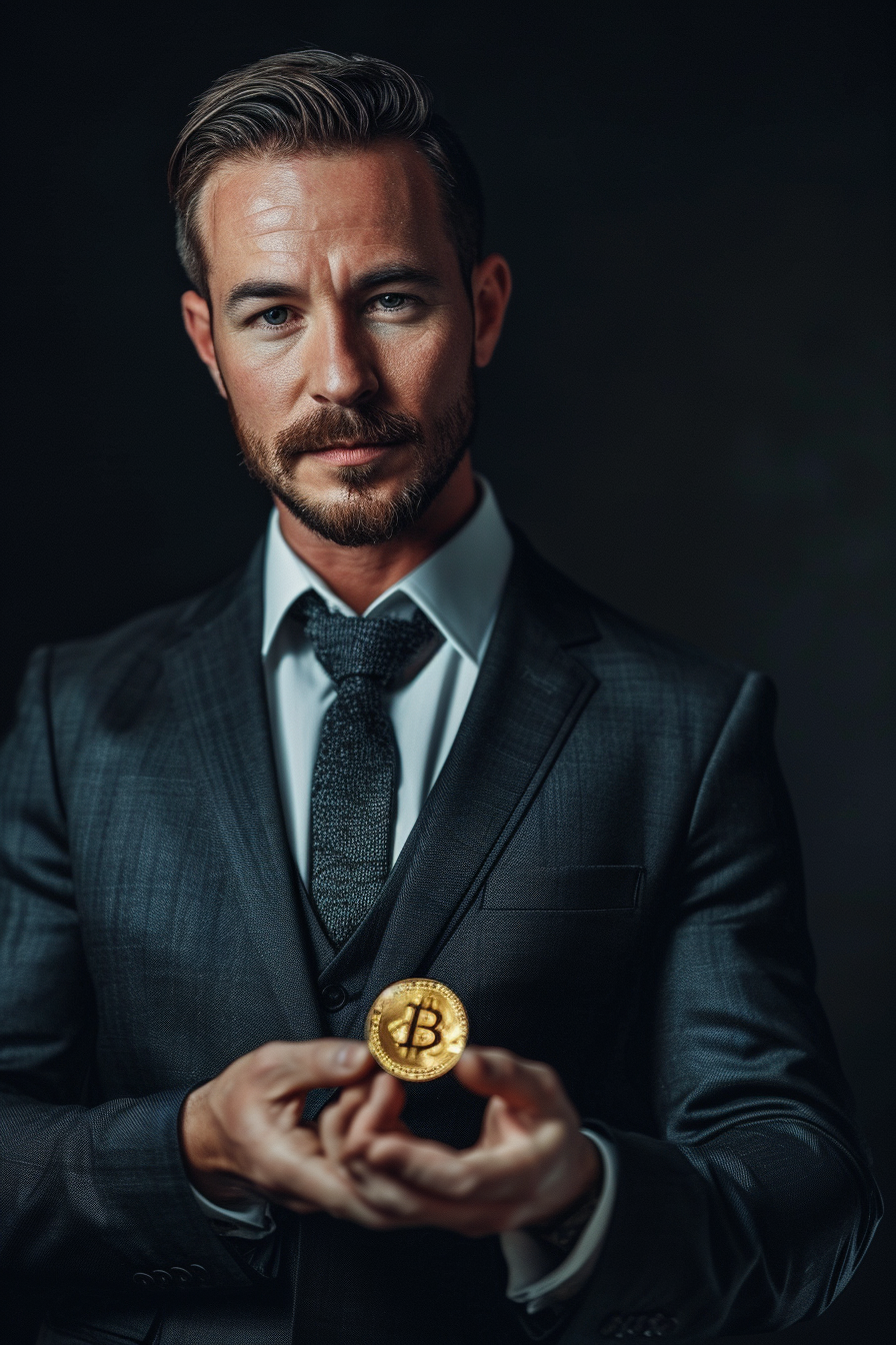 Businessman Holding Bitcoin Image