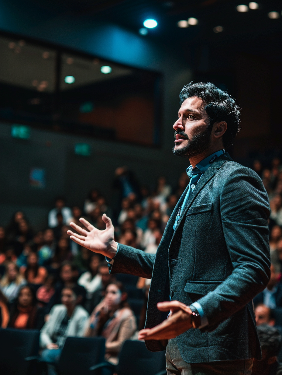 businessman speaking to audience