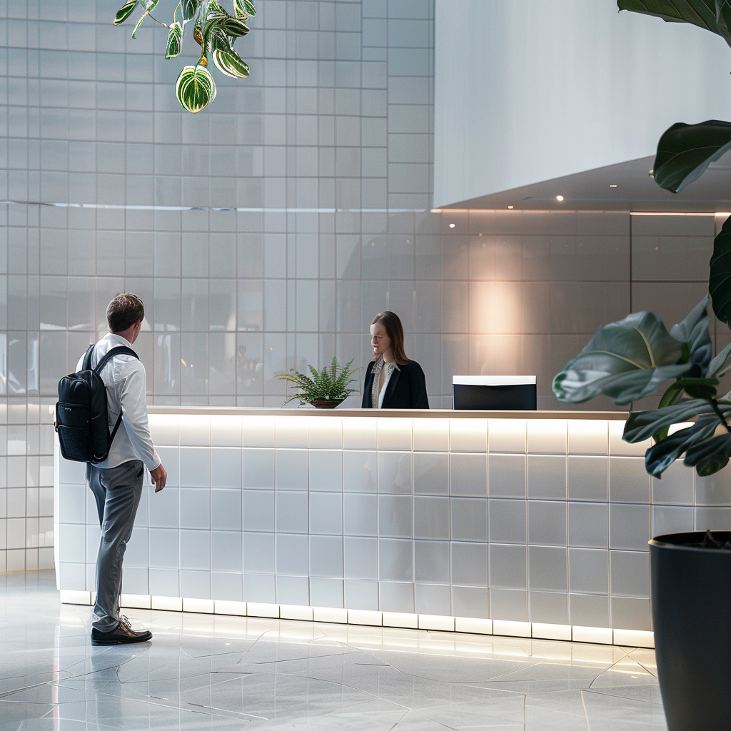 businessman at concierge counter