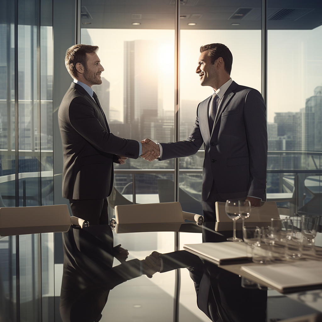 Professional businessmen shaking hands in conference room