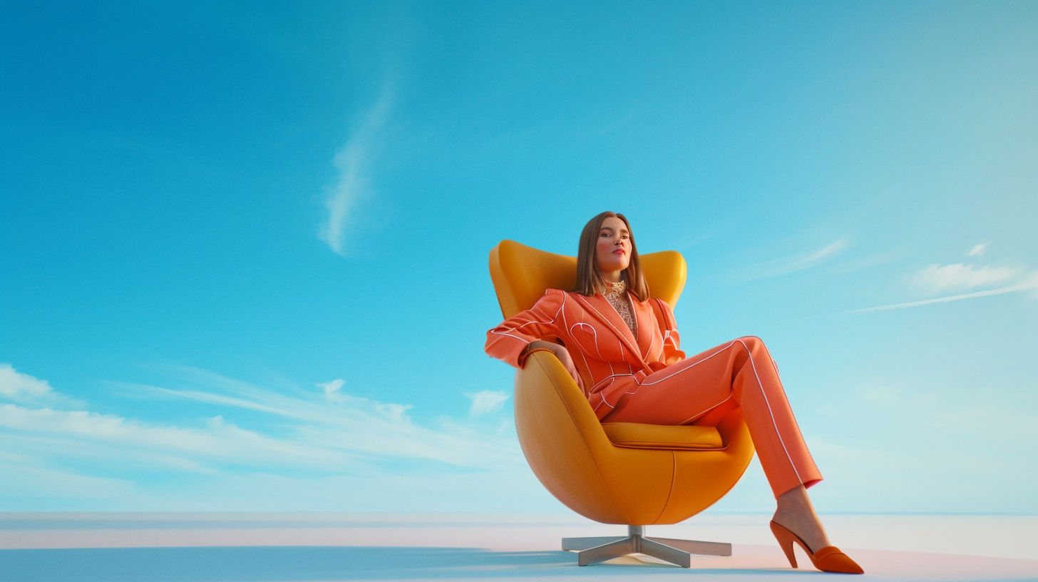 Businesswoman in Colorful Clothes Sitting like a Queen